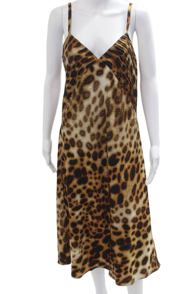 Natori Women Slip Dress Beige V-Neck Sleeveless Animal Print Size M