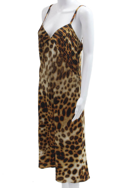 Natori Women Slip Dress Beige V-Neck Sleeveless Animal Print Size M