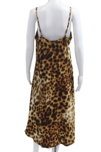 Natori Women Slip Dress Beige V-Neck Sleeveless Animal Print Size M