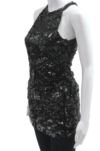Parker Women Sleeveless High Neck Geometric Netted Rayon Tunic Black Size S