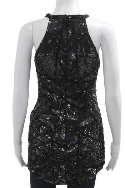 Parker Women Sleeveless High Neck Geometric Netted Rayon Tunic Black Size S