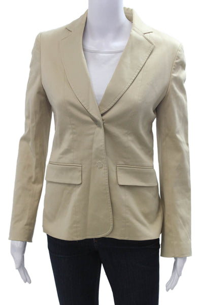 Joseph Women Beige Collared Button Blazer Long Sleeve Cotton Stretch Size 40
