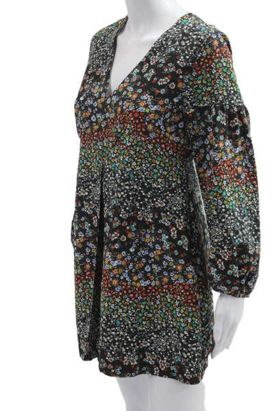 Zara Basic Women A-Line Mini Floral VNeck Long Sleeve Dress Multicolor Size M