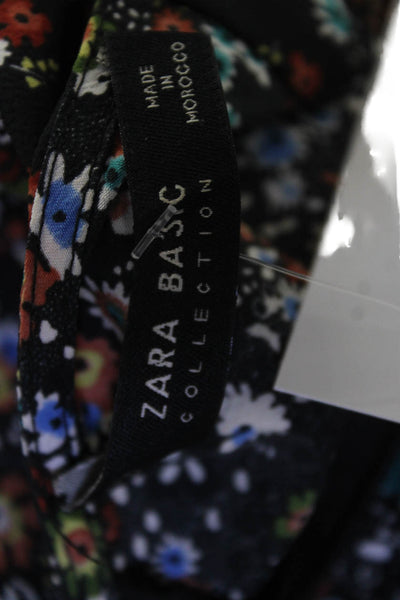 Zara Basic Women A-Line Mini Floral VNeck Long Sleeve Dress Multicolor Size M