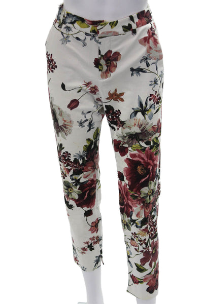 Zara Woman Womens Cropped Ankle Floral White Pants Size 4