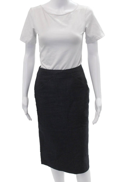 Patrizia Pepe Women Straight Pencil Skirt Dark Blue Solid Cotton Blend Size 40