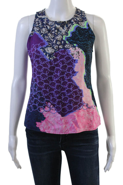 PETER PILOTTO Womens Dark Blue Graphic Crew Neck Sleeveless Tank Zip Size 10