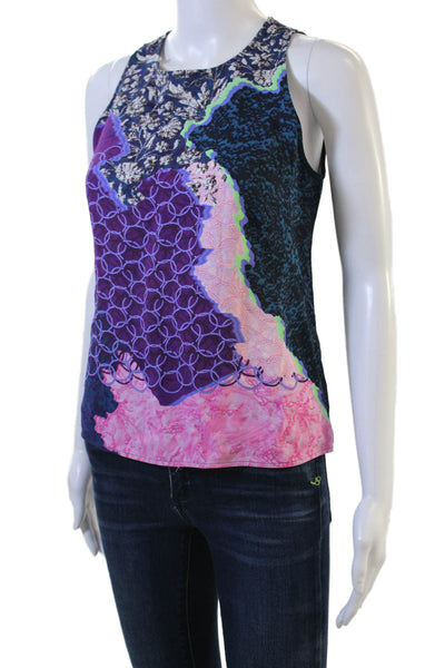 PETER PILOTTO Womens Dark Blue Graphic Crew Neck Sleeveless Tank Zip Size 10