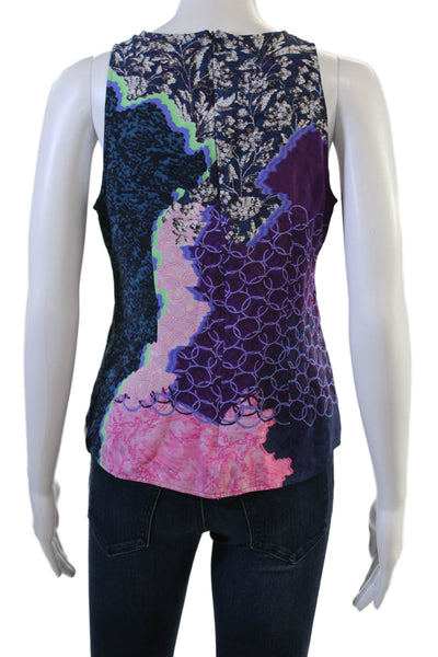 PETER PILOTTO Womens Dark Blue Graphic Crew Neck Sleeveless Tank Zip Size 10