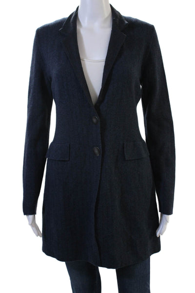 D Exterior Womens Overcoat Dark Blue Collared Button 95% Wool Size XS