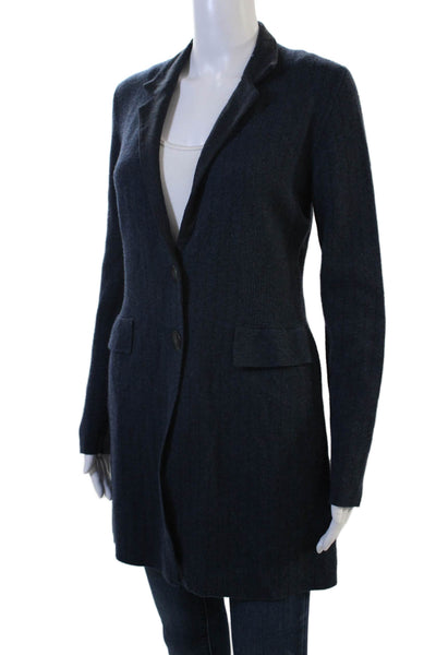 D Exterior Womens Overcoat Dark Blue Collared Button 95% Wool Size XS