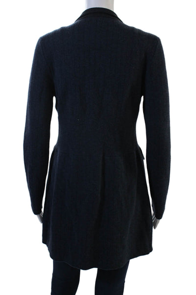 D Exterior Womens Overcoat Dark Blue Collared Button 95% Wool Size XS