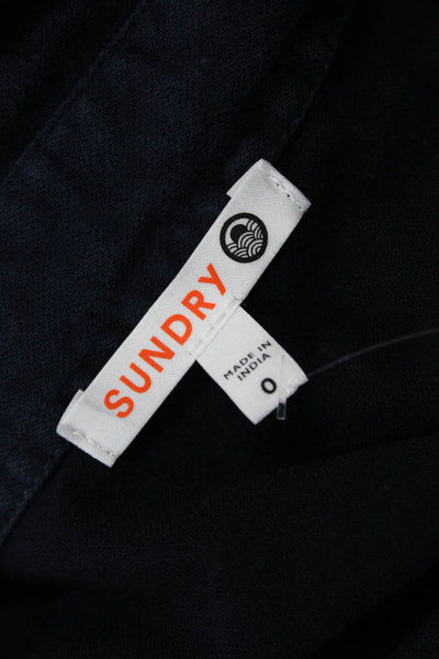 Sundry Womens Dark Blue Collared Cotton Button Up Long Sleeve Heart Top Size 0