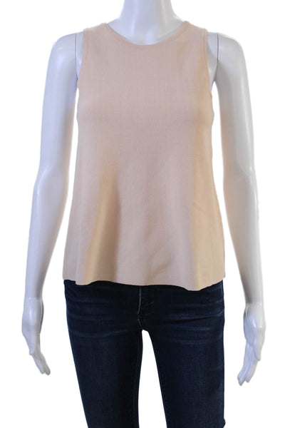 Milly Womens Basic Sleeveless Tank Beige Crew Neck Petite Size S