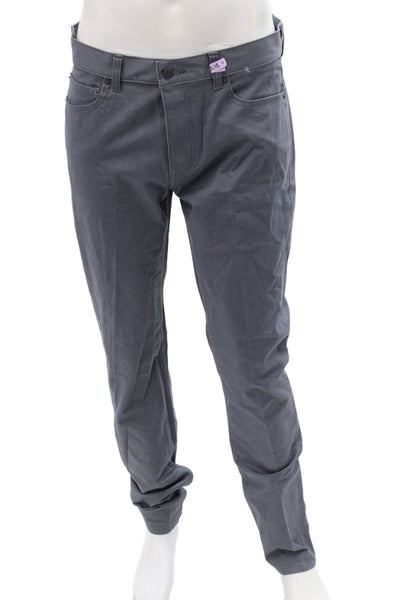 Club Monaco Men Dark Gray Chinos Cotton Spandex Button Solid Classic Size 33