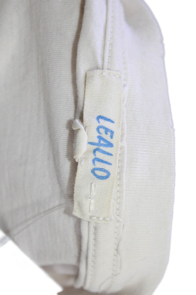 Leallo Women V-Neck Basic T-Shirt Short Sleeve Beige Cotton Size M