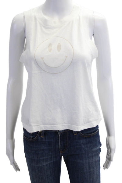Jac Parker Women White Cropped 90s Graphic Tank Crew Neck Size M