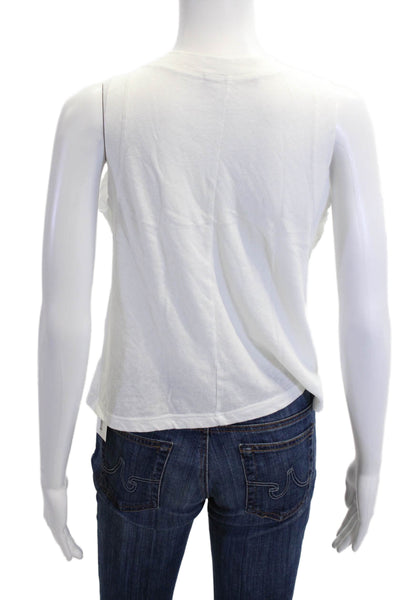 Jac Parker Women White Cropped 90s Graphic Tank Crew Neck Size M