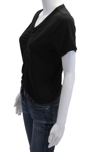 Athleta Womens Cropped V-Neck T-Shirt Black Short Sleeve Drawstring Size S