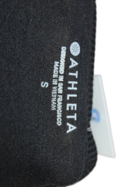 Athleta Womens Cropped V-Neck T-Shirt Black Short Sleeve Drawstring Size S