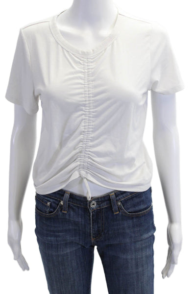 Athleta Womens Cropped Basic White Crew Neck T-Shirt Short Sleeve Size S
