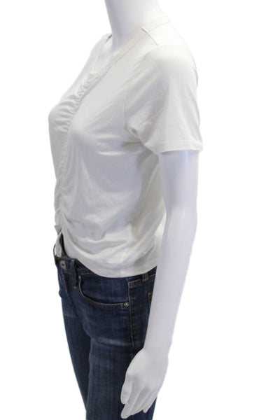 Athleta Womens Cropped Basic White Crew Neck T-Shirt Short Sleeve Size S