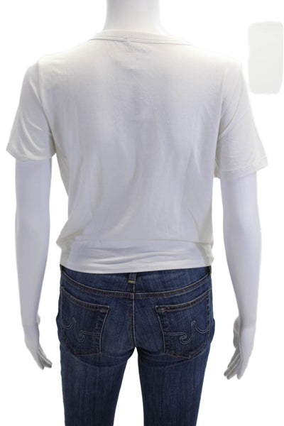 Athleta Womens Cropped Basic White Crew Neck T-Shirt Short Sleeve Size S