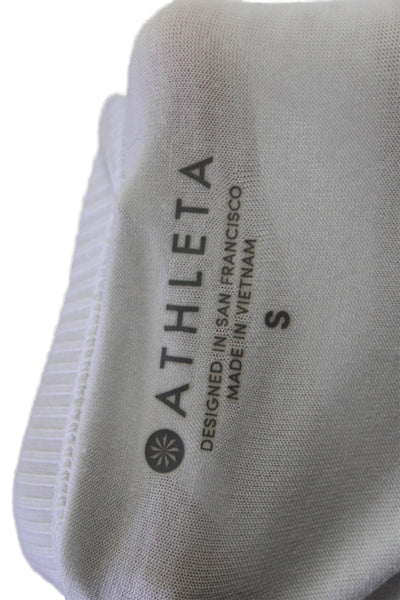 Athleta Womens Cropped Basic White Crew Neck T-Shirt Short Sleeve Size S