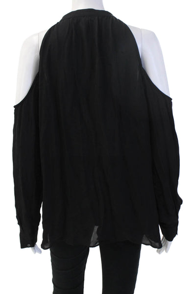 Nicole Miller Womens Black Silk High Neck Long Sleeve Blouse Button Up Size M