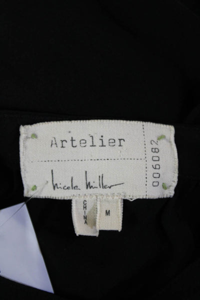 Nicole Miller Womens Black Silk High Neck Long Sleeve Blouse Button Up Size M