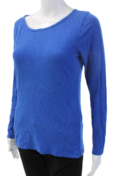 J Crew Womens Basic Blue Long Sleeve Cotton Round Neck T-Shirt Size M