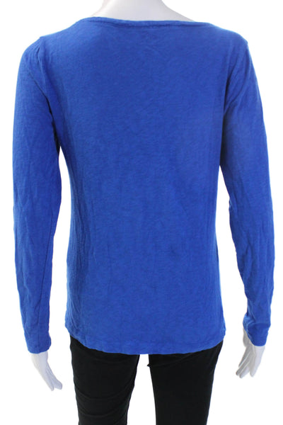 J Crew Womens Basic Blue Long Sleeve Cotton Round Neck T-Shirt Size M