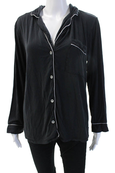 Eberjey Womens Collared Long Sleeve Cotton Blend Solid Top Size S