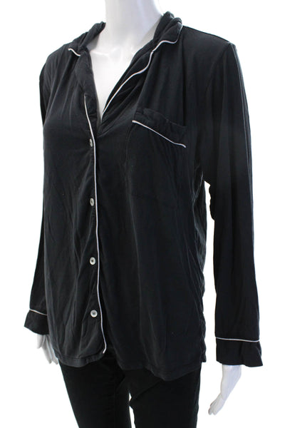 Eberjey Womens Collared Long Sleeve Cotton Blend Solid Top Size S