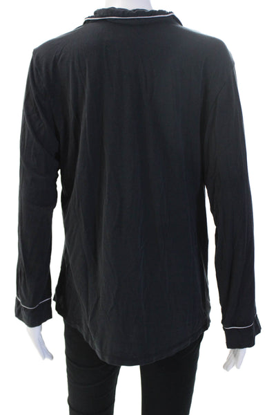 Eberjey Womens Collared Long Sleeve Cotton Blend Solid Top Size S