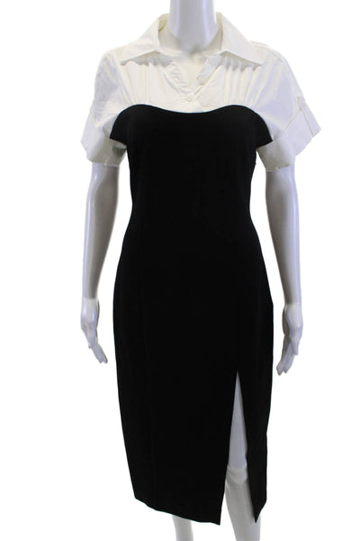 Toccin Women Sheath Shirt Dress Black Collared Button Short Sleeve Size 2