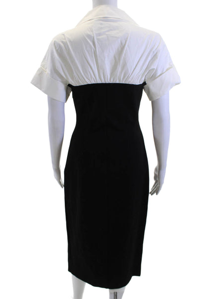 Toccin Women Sheath Shirt Dress Black Collared Button Short Sleeve Size 2
