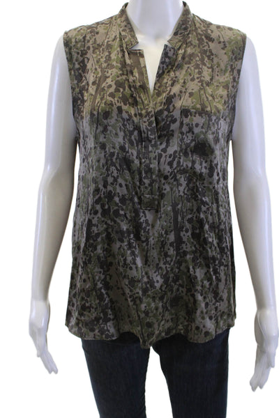 Theory Womens Sleeveless V-Neck Camouflage Blouse Black Size M