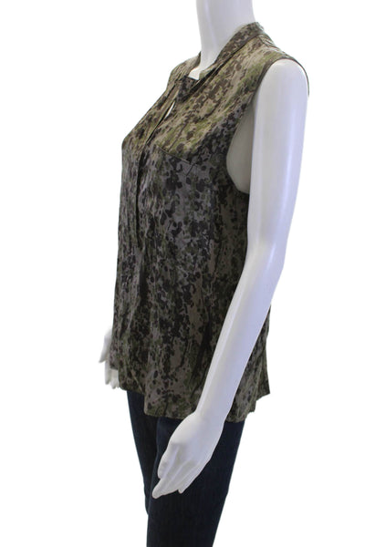 Theory Womens Sleeveless V-Neck Camouflage Blouse Black Size M