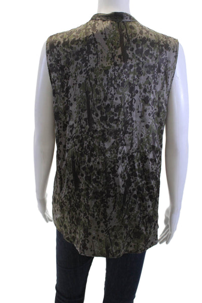 Theory Womens Sleeveless V-Neck Camouflage Blouse Black Size M