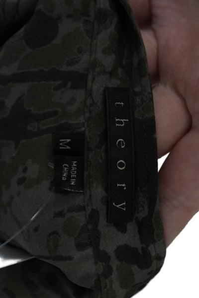 Theory Womens Sleeveless V-Neck Camouflage Blouse Black Size M