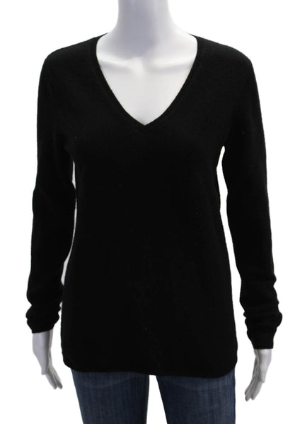 Jennie Liu Womens Pullover V-Neck Black Wool Blend Long Sleeve Size M