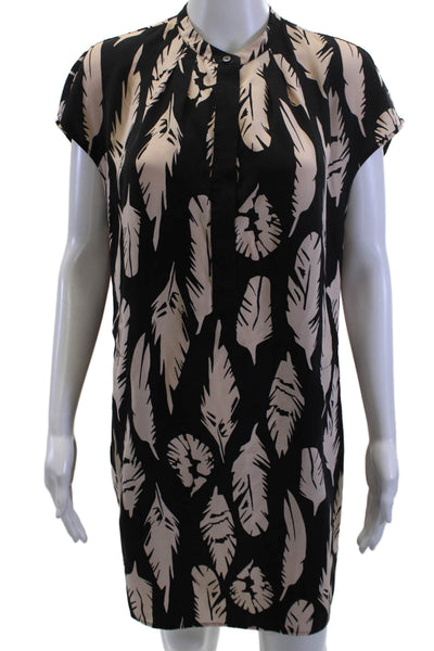 Vince Womens Shift Dress Beige Short Sleeve Crew Neck Button Knee Length Size M