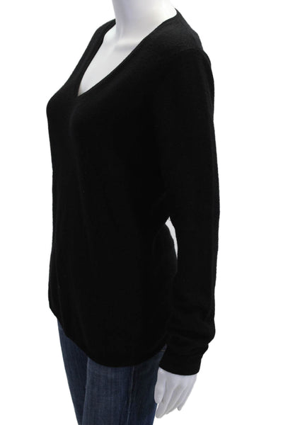 Jennie Liu Womens Pullover V-Neck Black Wool Blend Long Sleeve Size M