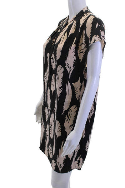 Vince Womens Shift Dress Beige Short Sleeve Crew Neck Button Knee Length Size M