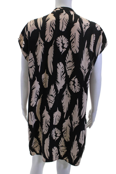Vince Womens Shift Dress Beige Short Sleeve Crew Neck Button Knee Length Size M