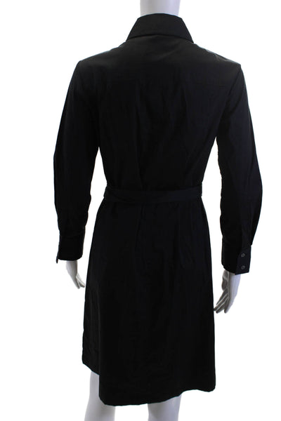 Theory Womens Shirt Dress Black Collared Long Sleeve Buckle Army Cotton Size 6