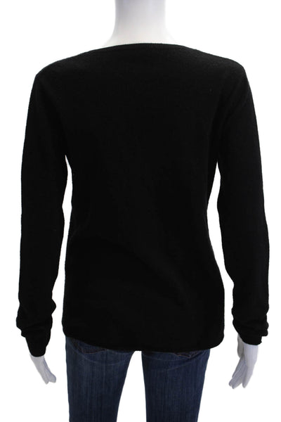 Jennie Liu Womens Pullover V-Neck Black Wool Blend Long Sleeve Size M