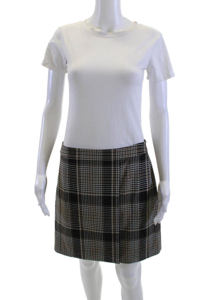 Theory Women A-Line Wrap Plaid Short Black Skirt Size 8