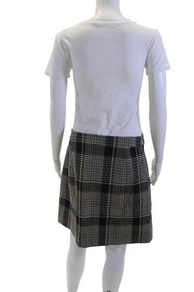 Theory Women A-Line Wrap Plaid Short Black Skirt Size 8